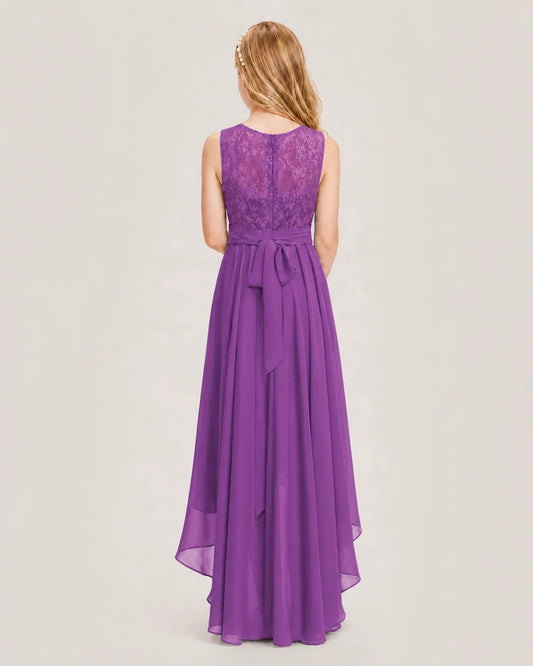Purple Chiffon A-line Junior Bridesmaid Dress Back View