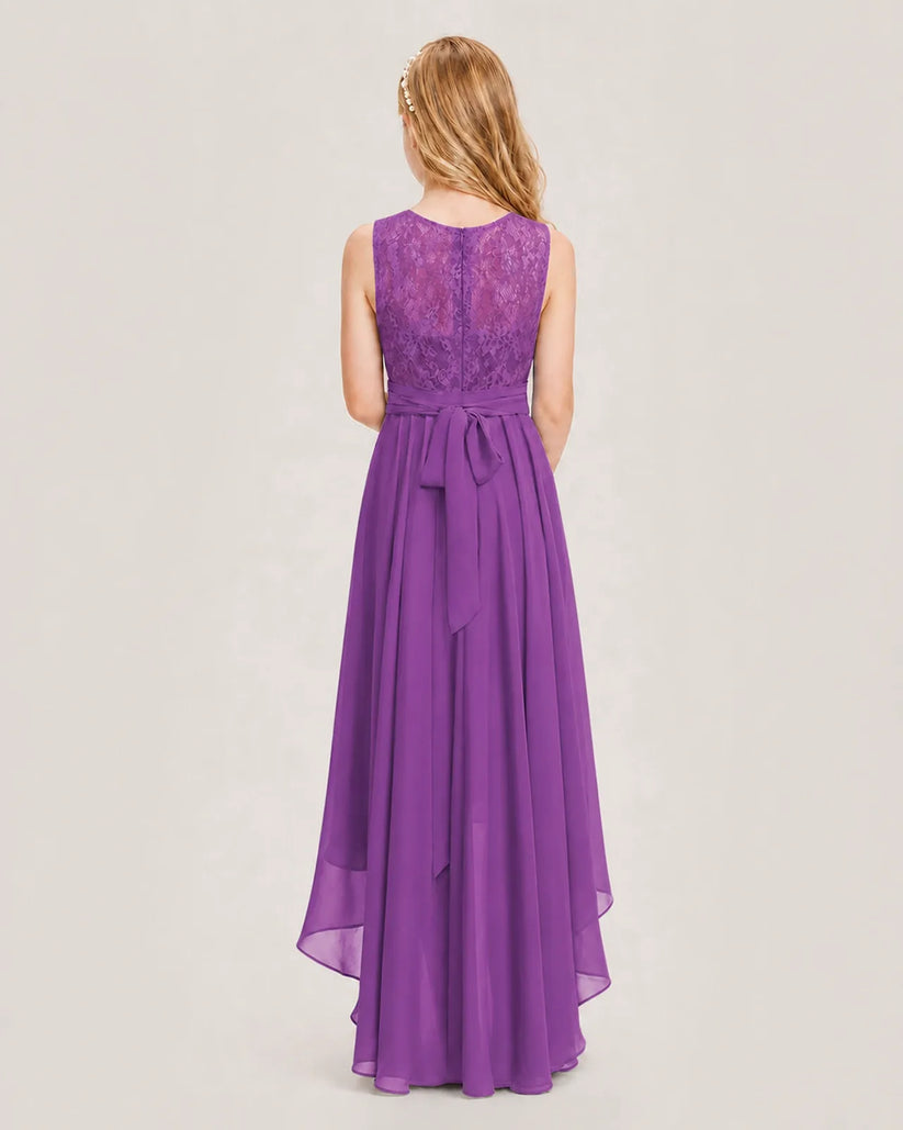Purple Chiffon A-line Junior Bridesmaid Dress Back View