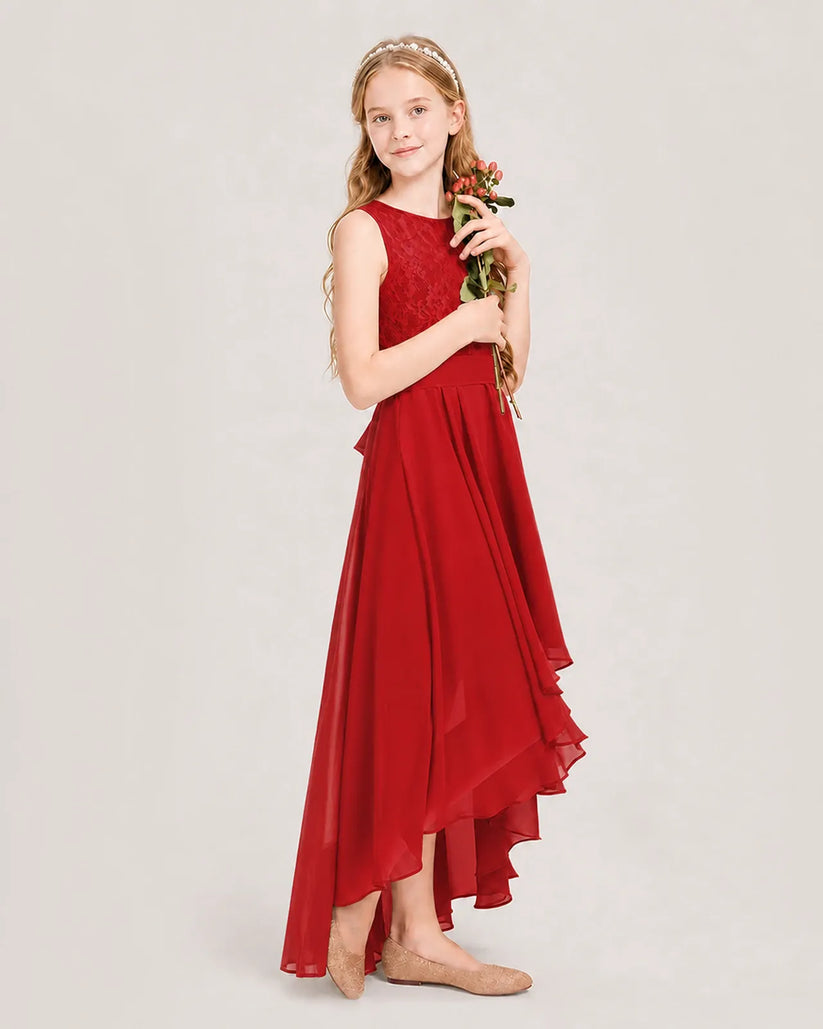 Red Chiffon A-line Junior Bridesmaid Dress Side View