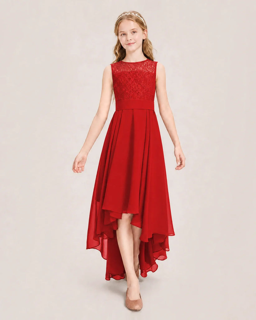 Red Chiffon A-line Junior Bridesmaid Dress Front View