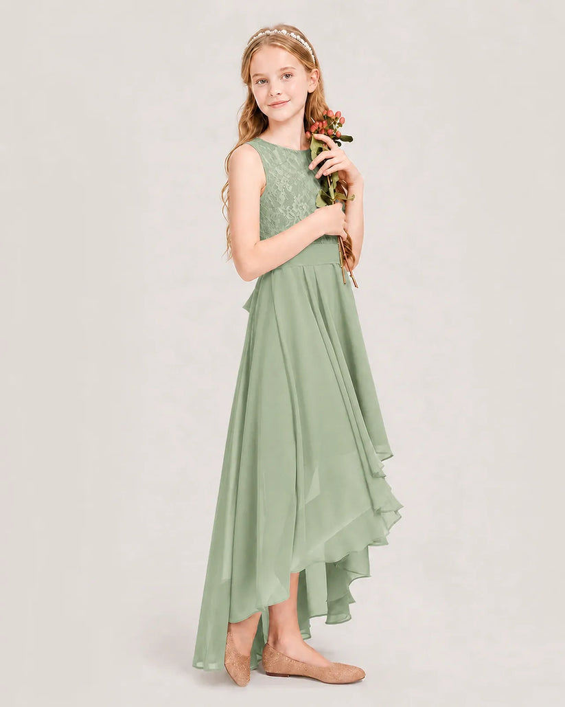 Sage Green Chiffon A-line Junior Bridesmaid Dress Side View