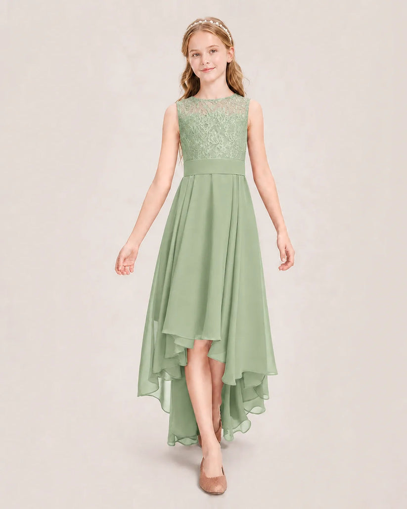 Sage Green Chiffon A-line Junior Bridesmaid Dress Front View