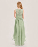 Sage Green Chiffon A-line Junior Bridesmaid Dress Back View