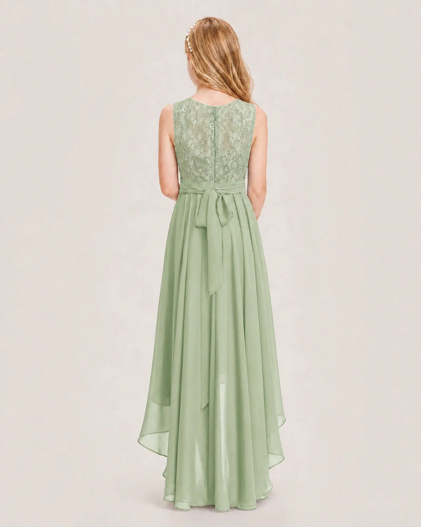 Sage Green Chiffon A-line Junior Bridesmaid Dress Back View