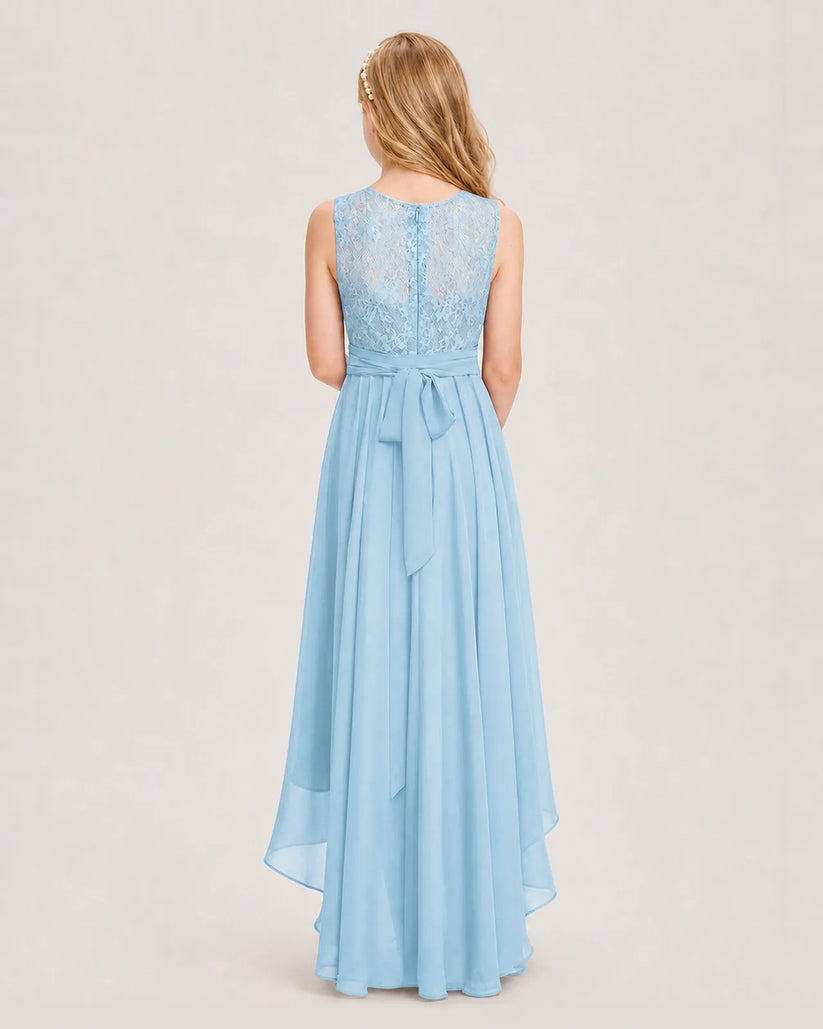 Sky Blue Chiffon A-line Junior Bridesmaid Dress Back View