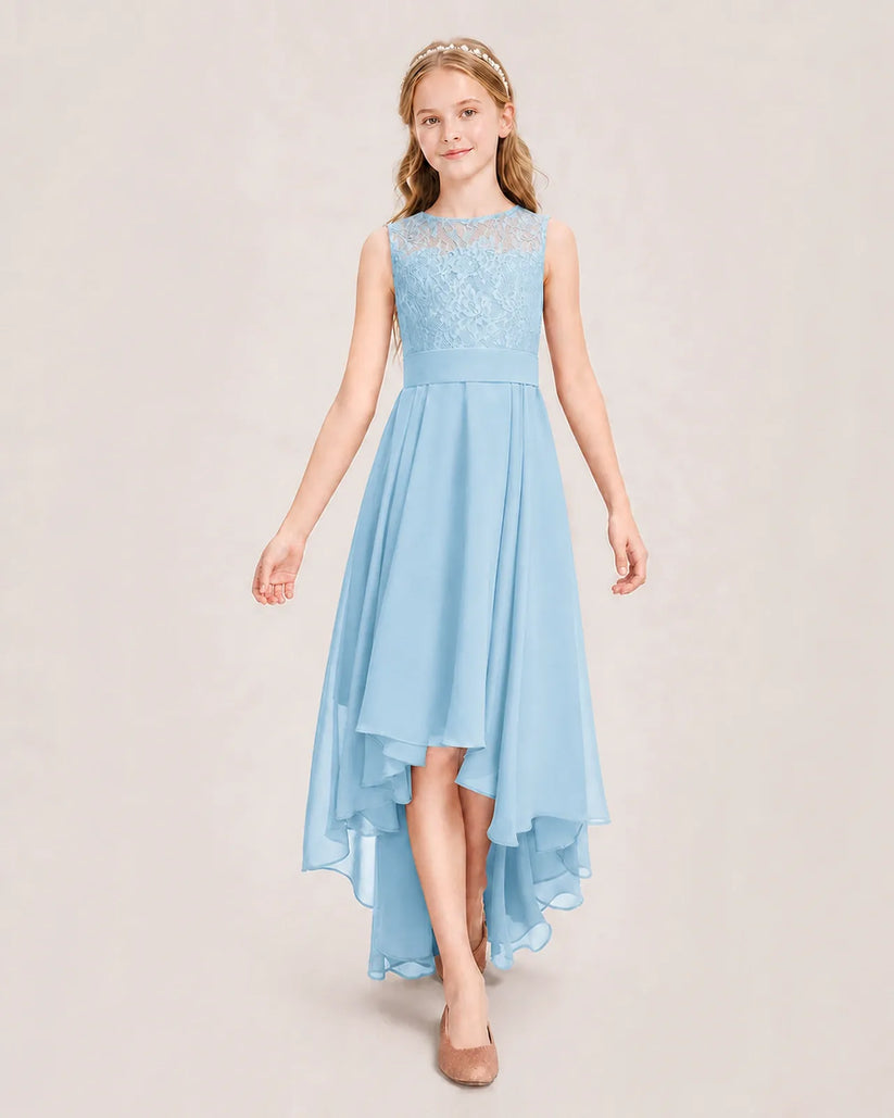 Sky Blue Chiffon A-line Junior Bridesmaid Dress Front View