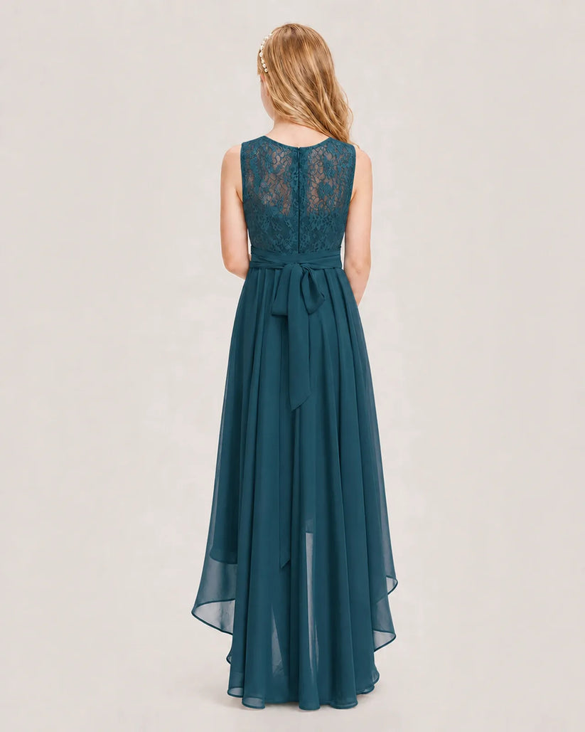 Teal Chiffon A-line Junior Bridesmaid Dress Back View