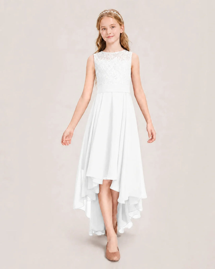 White Chiffon A-line Junior Bridesmaid Dress Front View