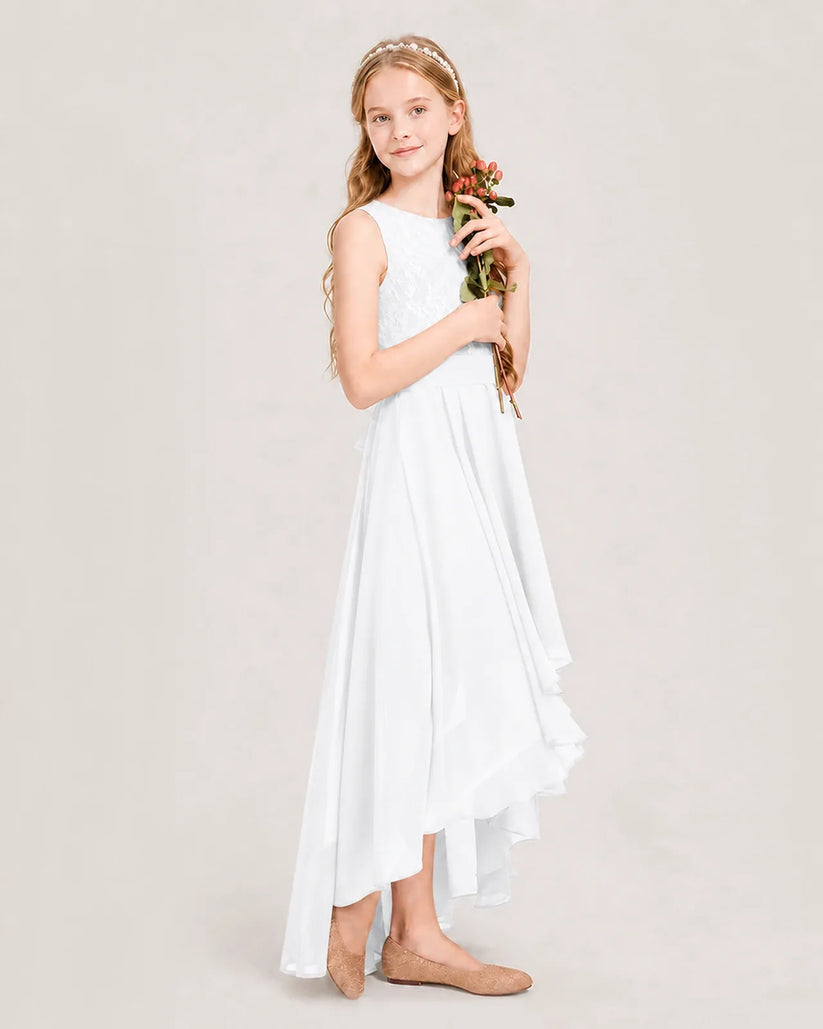 White Chiffon A-line Junior Bridesmaid Dress Side View