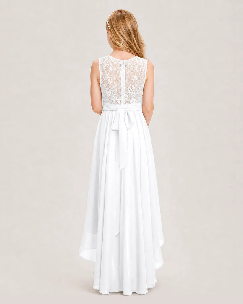 White Chiffon A-line Junior Bridesmaid Dress Back View
