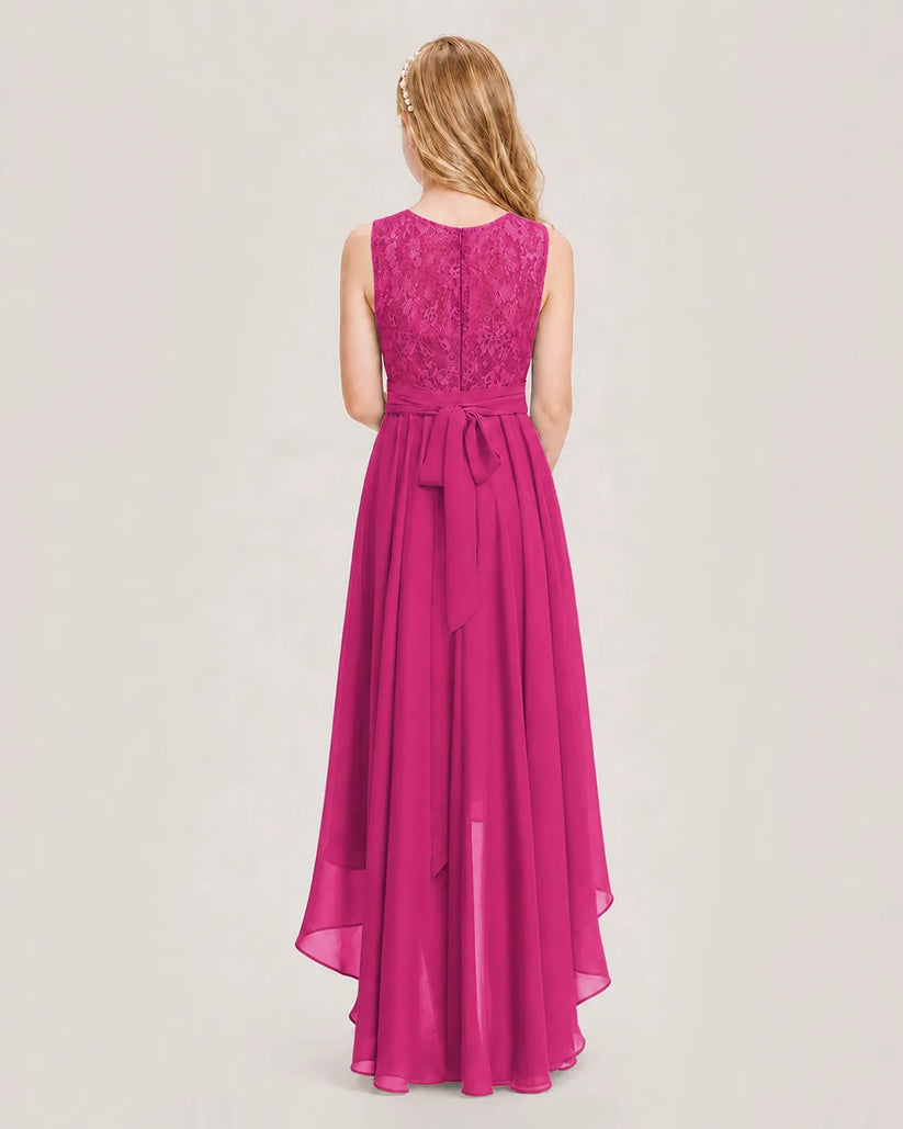 Hot Pink Chiffon A-line Junior Bridesmaid Dress Back View
