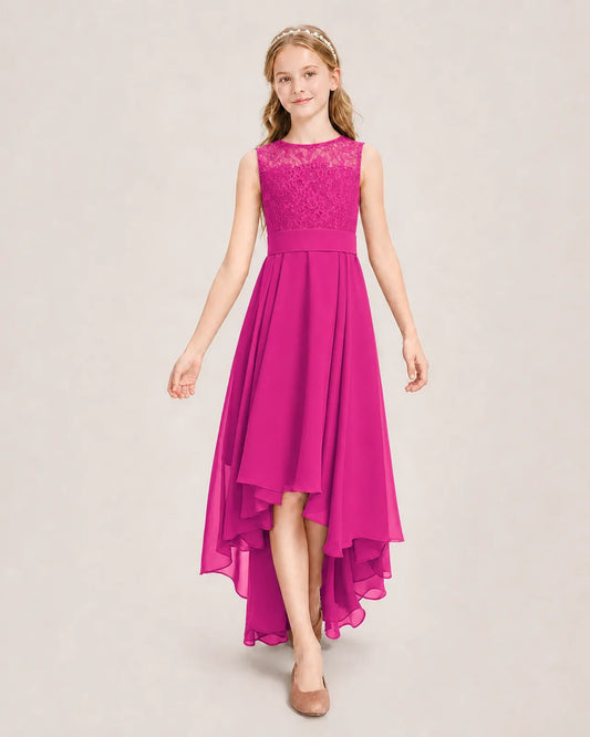 Hot Pink Chiffon A-line Junior Bridesmaid Dress Front View