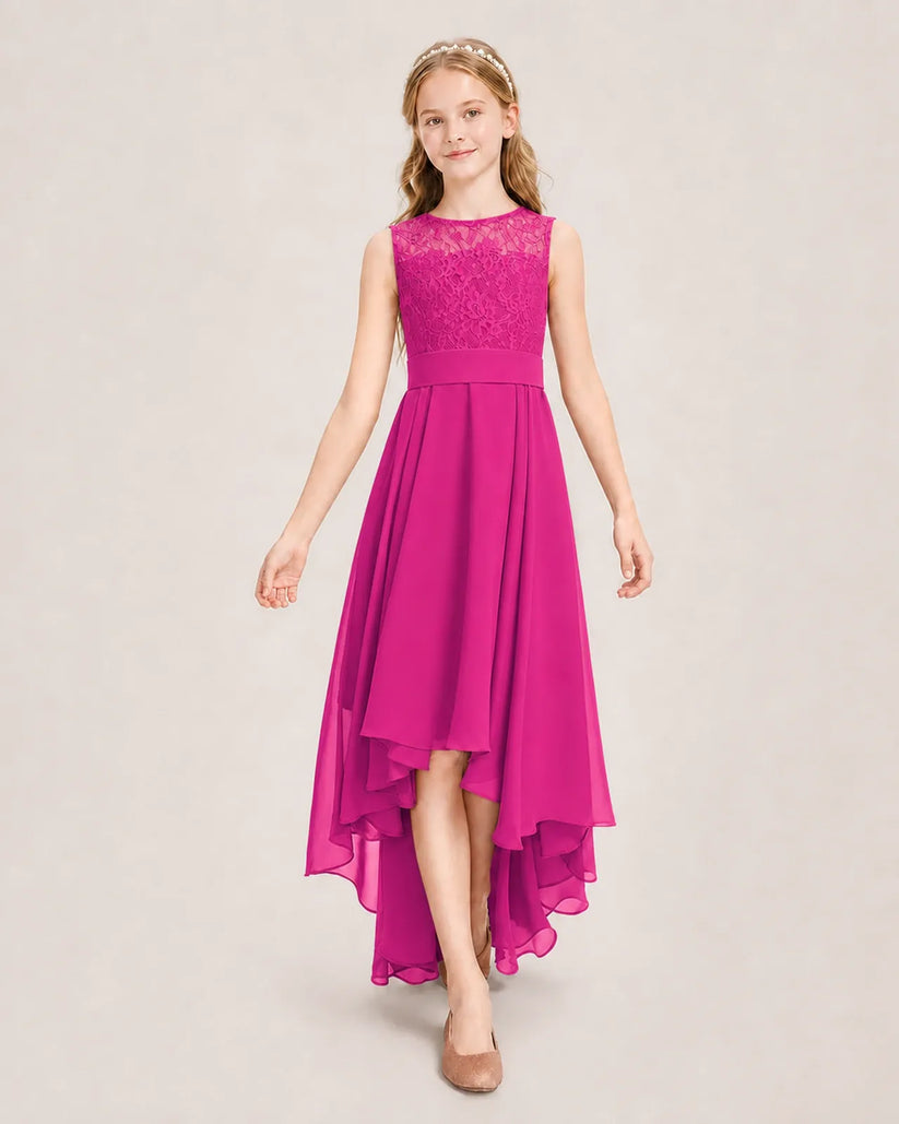 Hot Pink Chiffon A-line Junior Bridesmaid Dress Front View