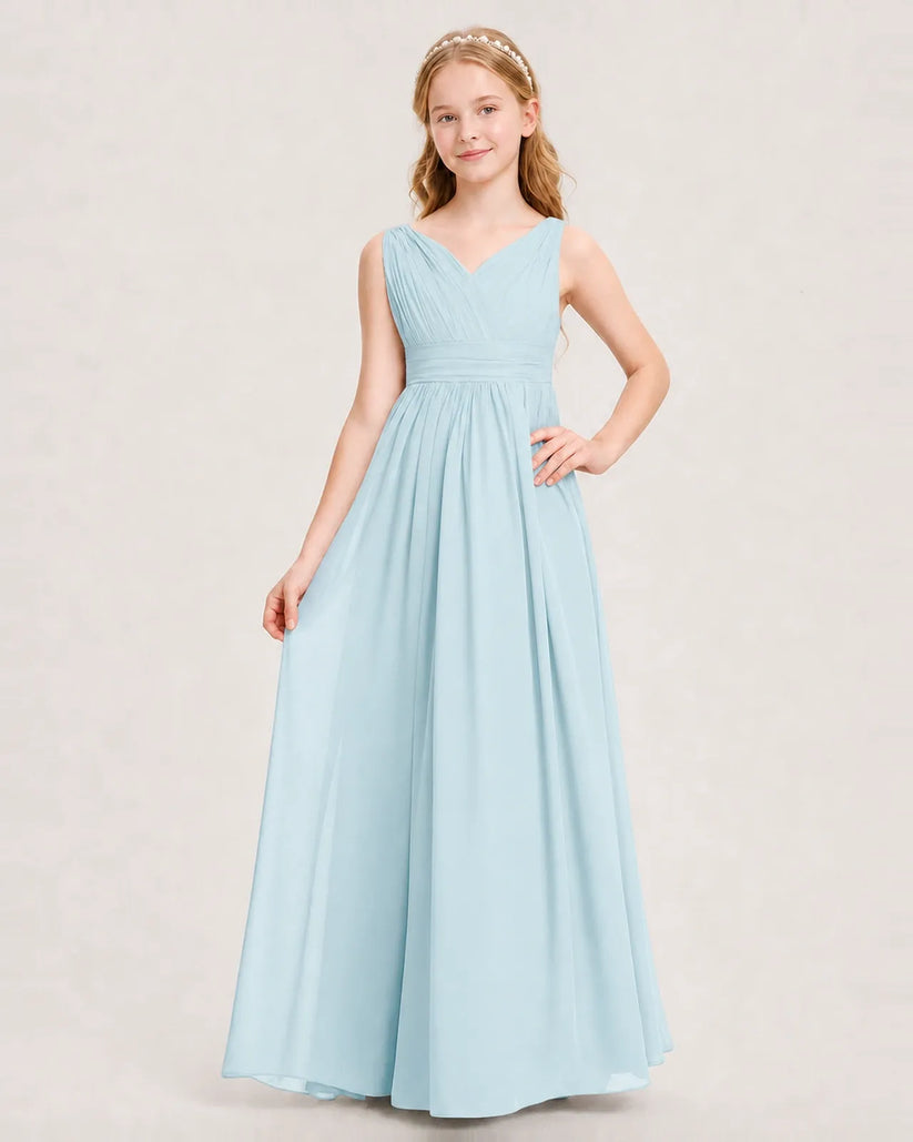Baby Blue Chiffon A-line Junior Bridesmaid Dress Front View