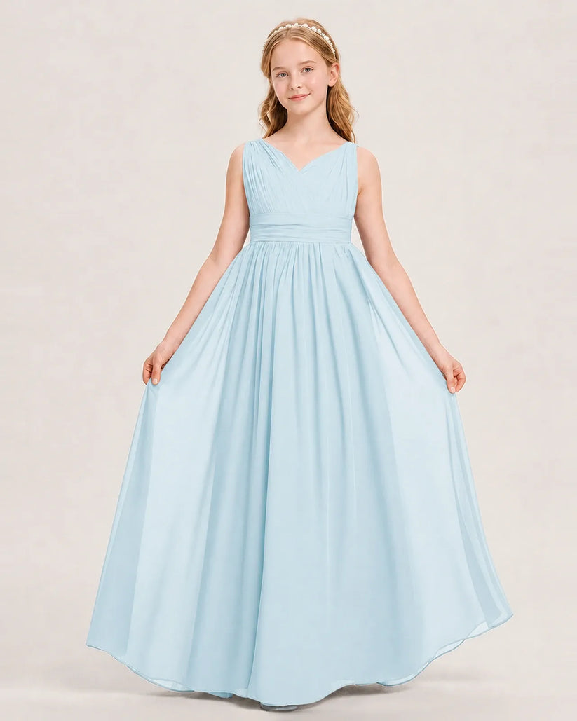 Baby Blue Chiffon A-line Junior Bridesmaid Dress Front View