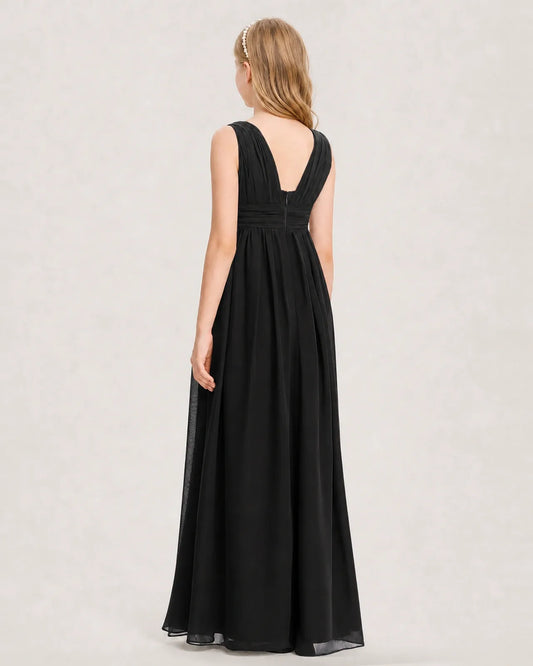 Black Chiffon A-line Junior Bridesmaid Dress Back View