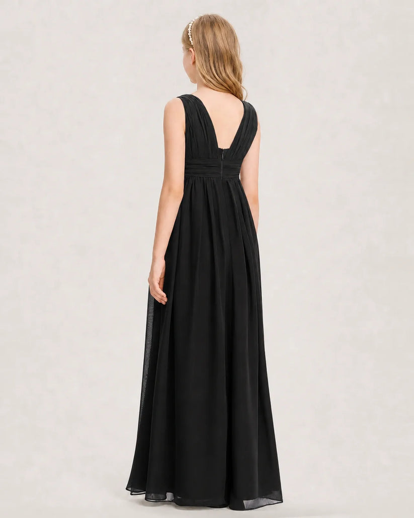 Black Chiffon A-line Junior Bridesmaid Dress Back View