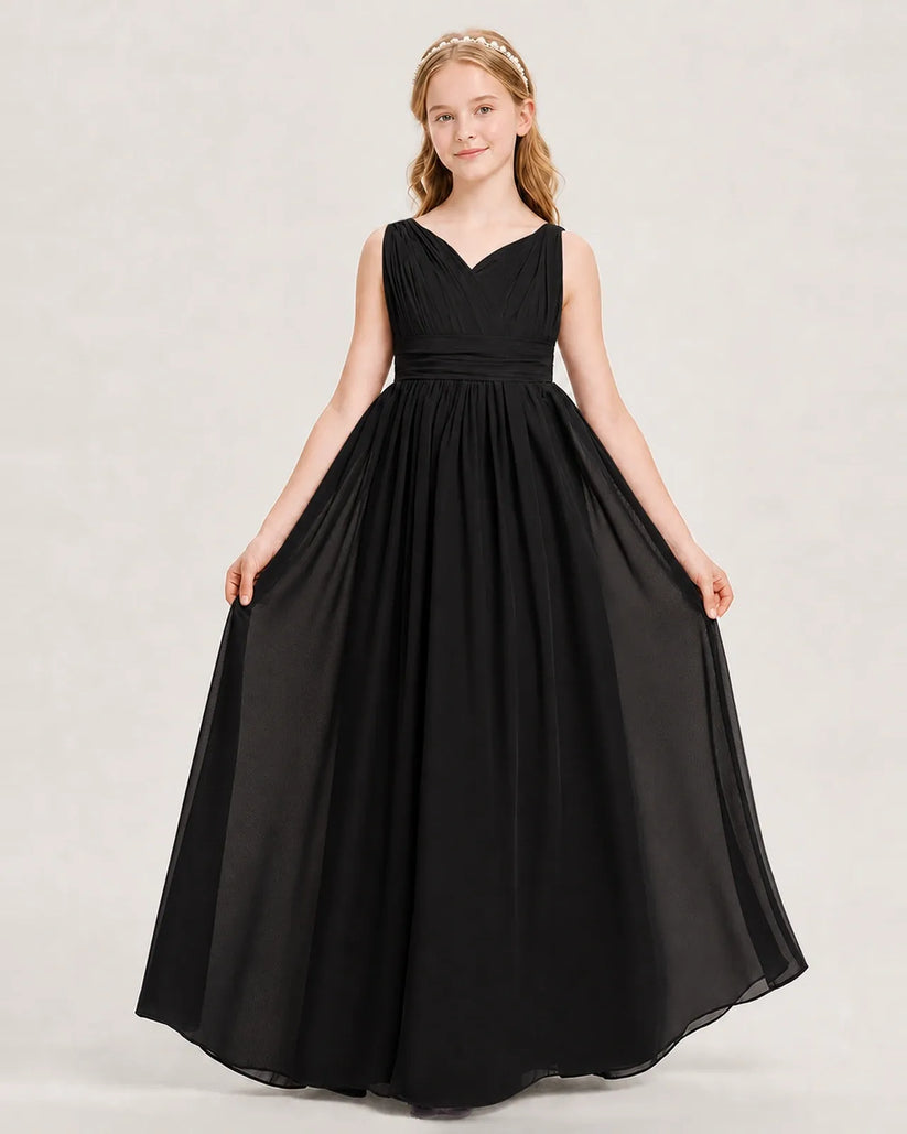 Black Chiffon A-line Junior Bridesmaid Dress Front View