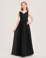 Black Chiffon A-line Junior Bridesmaid Dress Front View