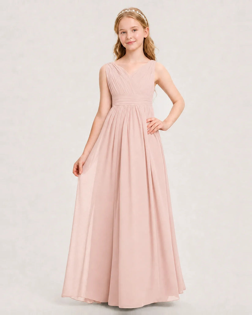 Blush Pink Chiffon A-line Junior Bridesmaid Dress Front View
