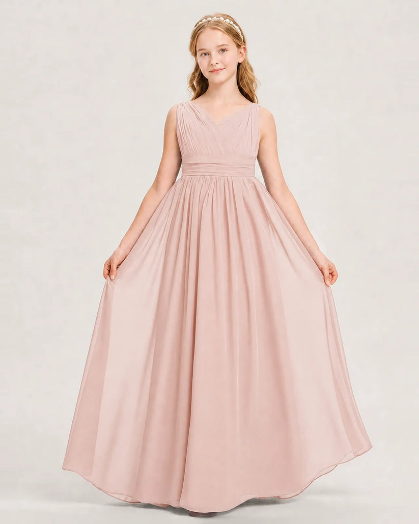 Blush Pink Chiffon A-line Junior Bridesmaid Dress Front View