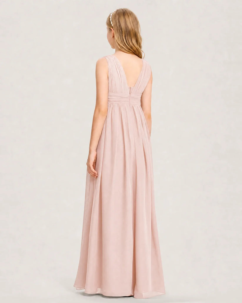 Blush Pink Chiffon A-line Junior Bridesmaid Dress Back View