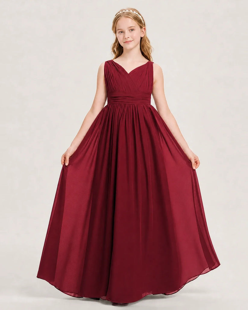 Burgundy Chiffon A-line Junior Bridesmaid Dress Front View