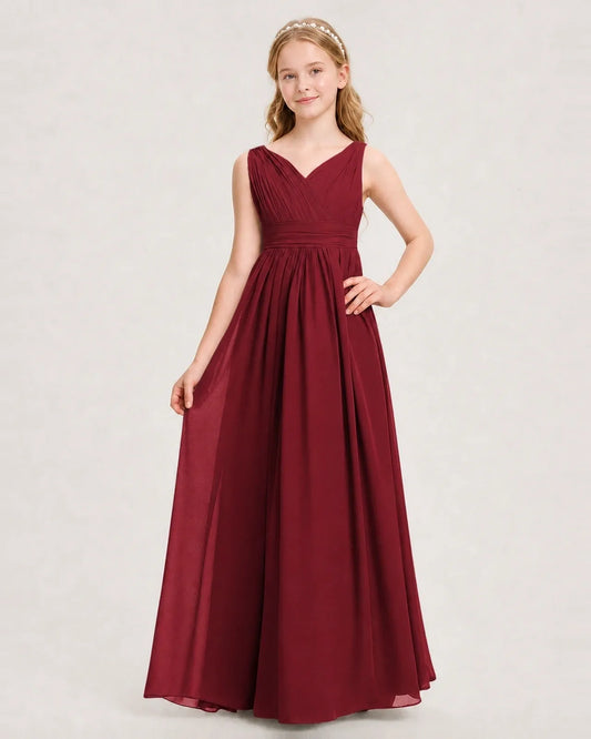 Burgundy Chiffon A-line Junior Bridesmaid Dress Front View