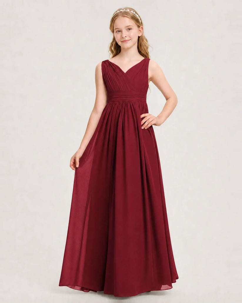 Burgundy Chiffon A-line Junior Bridesmaid Dress Front View