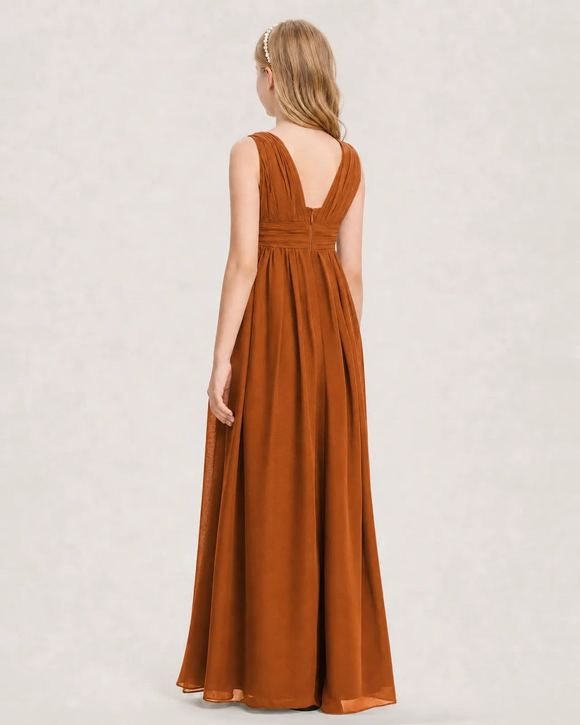 Burnt Orange Chiffon A-line Junior Bridesmaid Dress Back View