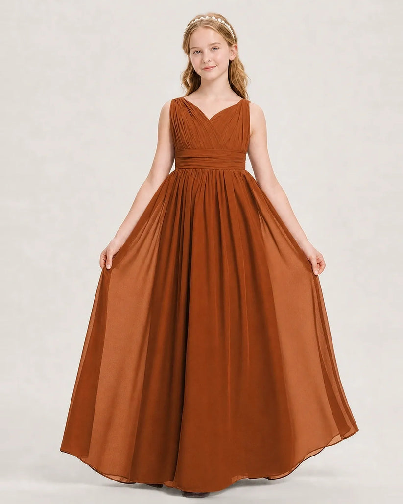 Burnt Orange Chiffon A-line Junior Bridesmaid Dress Front View
