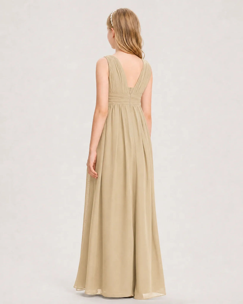 Champagne Chiffon A-line Junior Bridesmaid Dress Back View