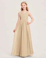 Champagne Chiffon A-line Junior Bridesmaid Dress Front View