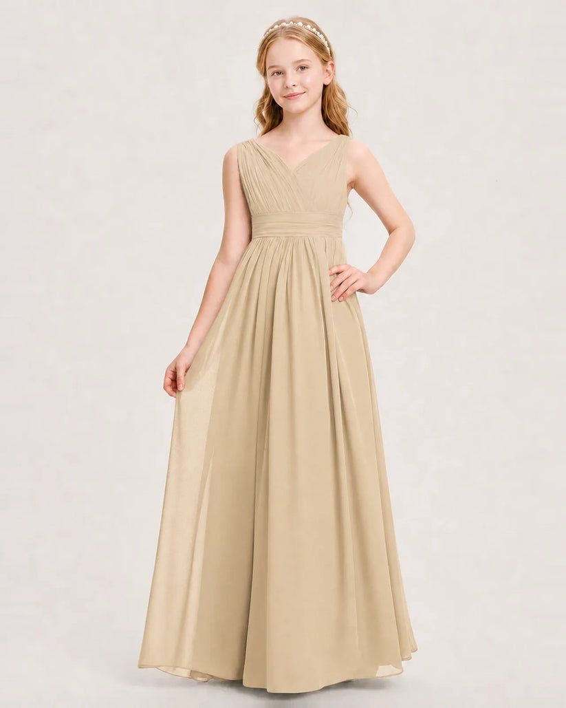 Champagne Chiffon A-line Junior Bridesmaid Dress Front View