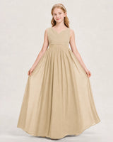 Champagne Chiffon A-line Junior Bridesmaid Dress Front View