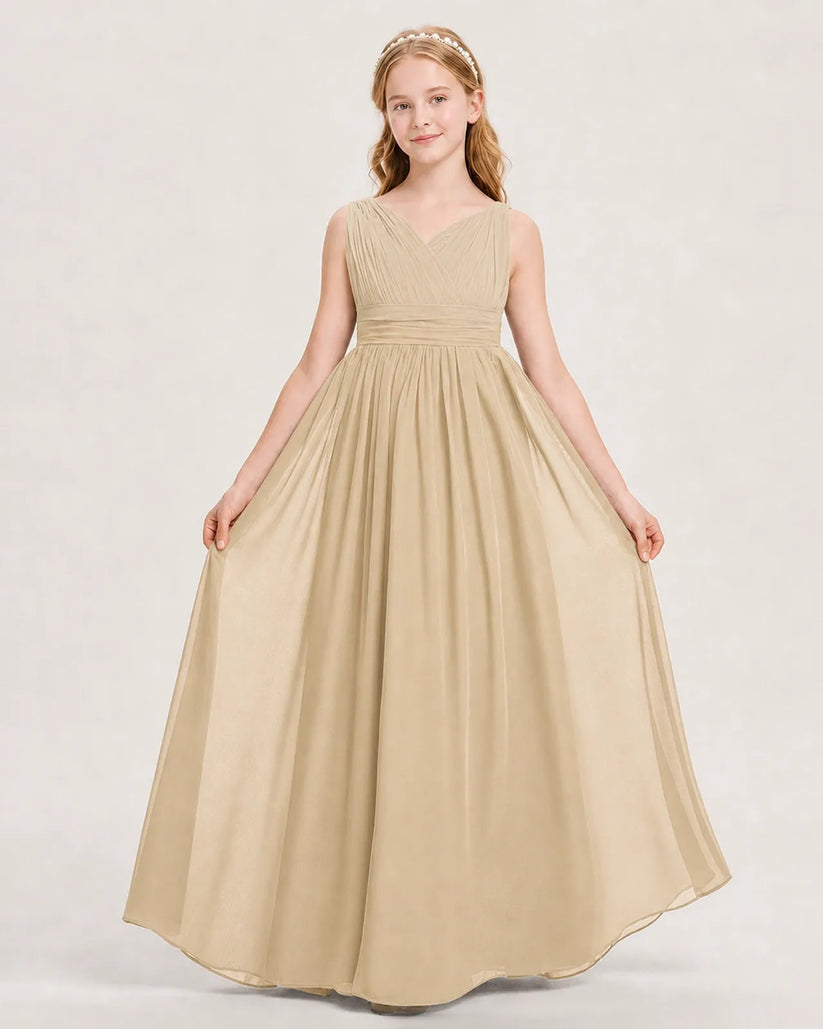 Champagne Chiffon A-line Junior Bridesmaid Dress Front View