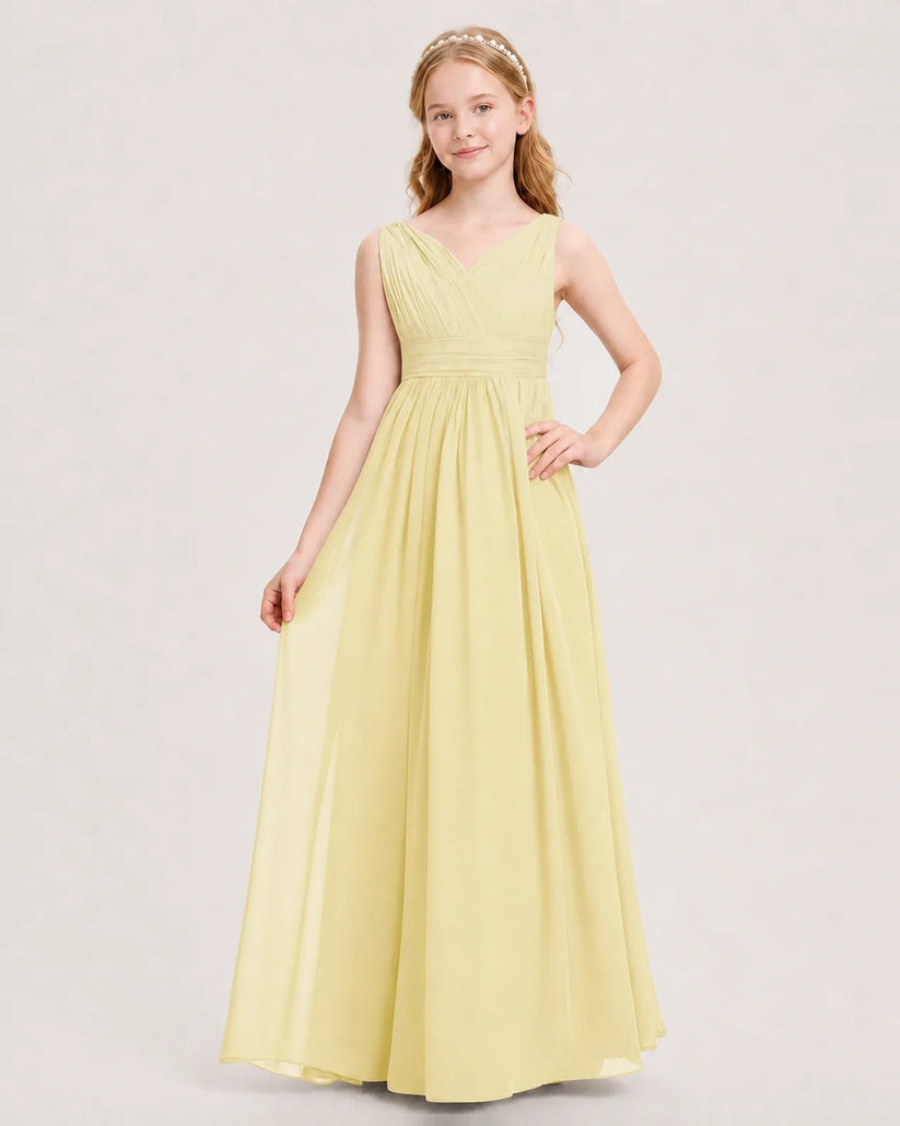 Daffodil Chiffon A-line Junior Bridesmaid Dress Front View