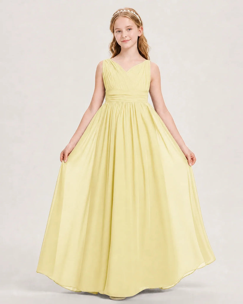 Daffodil Chiffon A-line Junior Bridesmaid Dress Front View