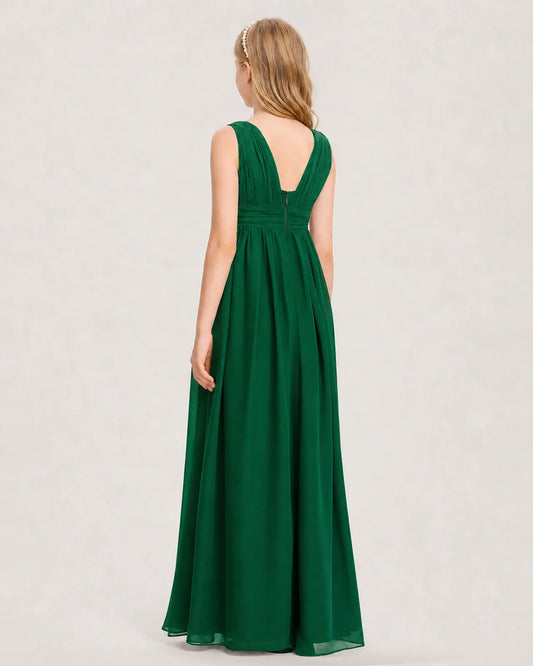 Dark Green Chiffon A-line Junior Bridesmaid Dress Back View