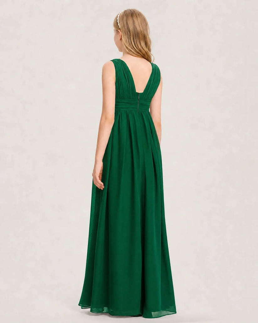 Dark Green Chiffon A-line Junior Bridesmaid Dress Back View
