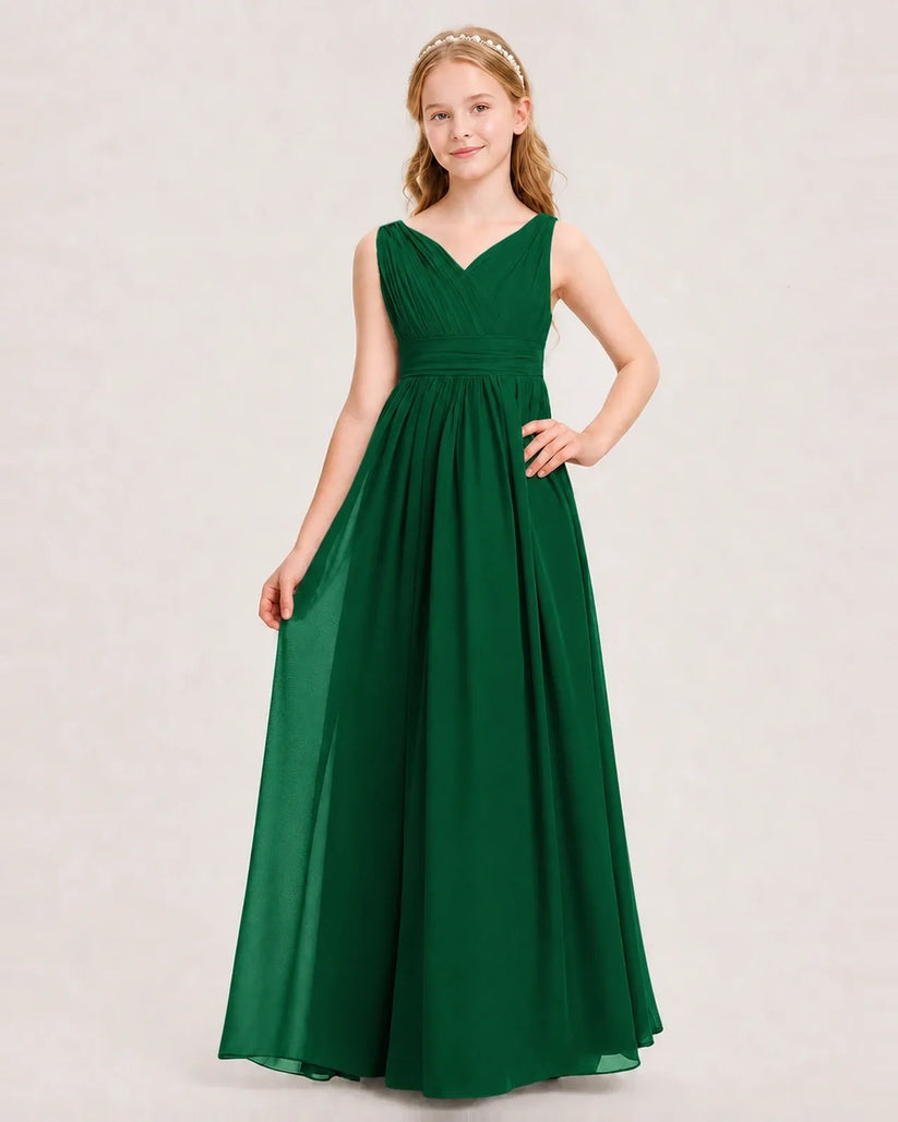Dark Green Chiffon A-line Junior Bridesmaid Dress Front View