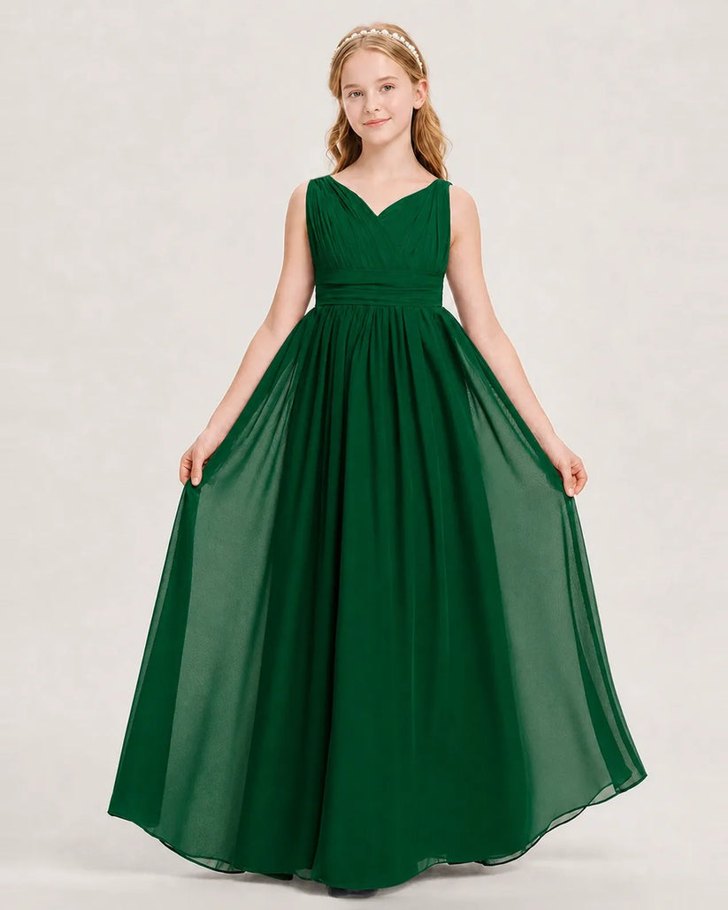 Dark Green Chiffon A-line Junior Bridesmaid Dress Front View
