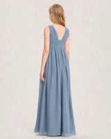 Dusty Blue Chiffon A-line Junior Bridesmaid Dress Back View