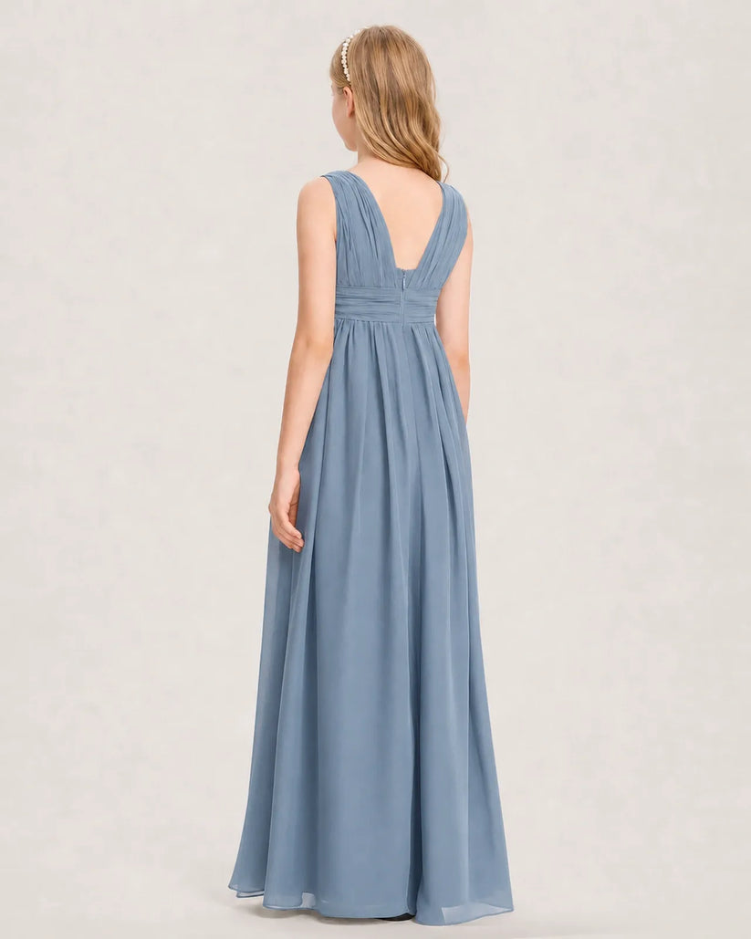 Dusty Blue Chiffon A-line Junior Bridesmaid Dress Back View