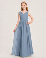 Dusty Blue Chiffon A-line Junior Bridesmaid Dress Front View