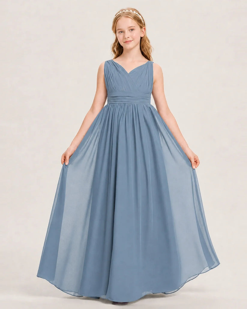 Dusty Blue Chiffon A-line Junior Bridesmaid Dress Front View