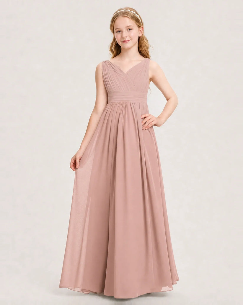 Dusty Rose Chiffon A-line Junior Bridesmaid Dress Front View