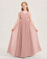 Dusty Rose Chiffon A-line Junior Bridesmaid Dress Front View