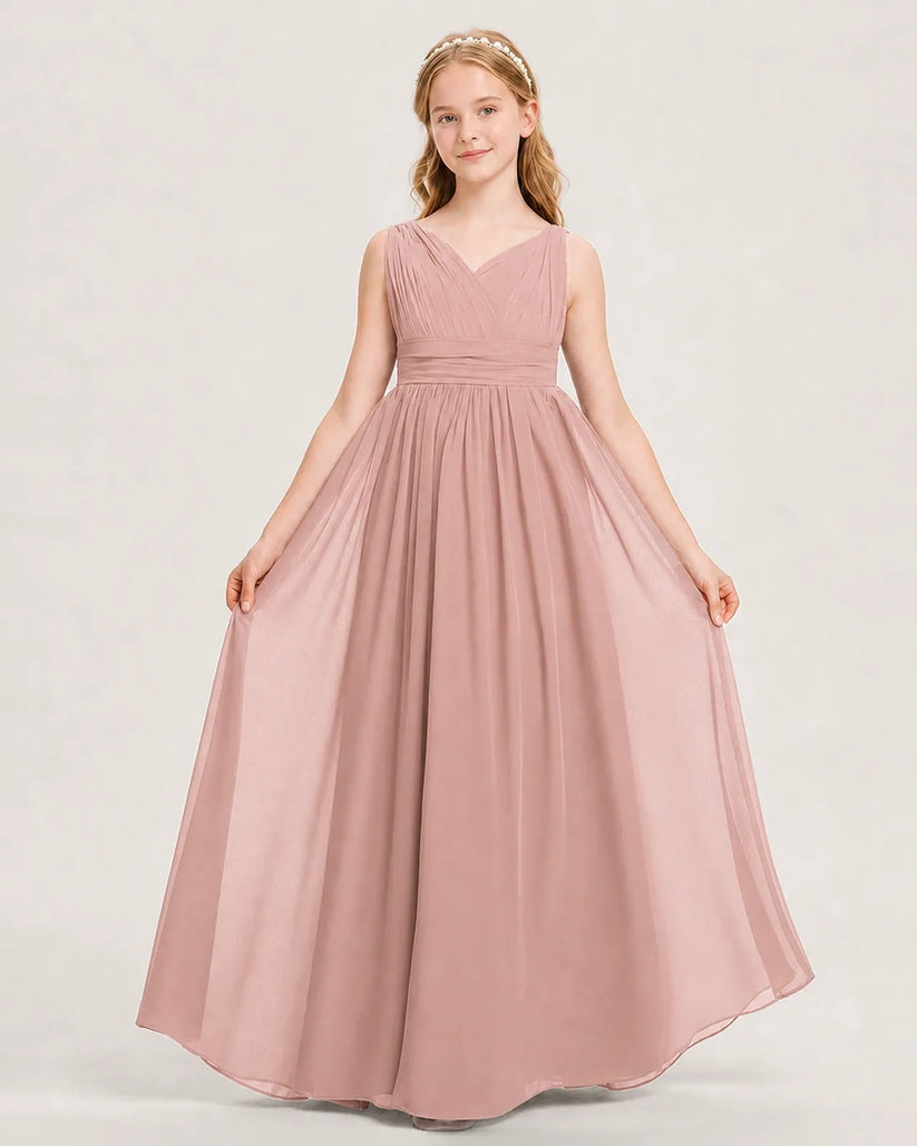Dusty Rose Chiffon A-line Junior Bridesmaid Dress Front View