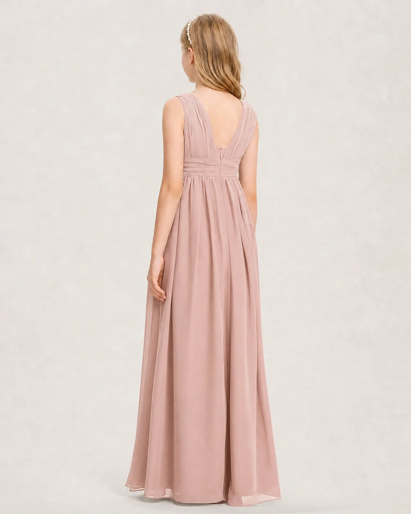 Dusty Rose Chiffon A-line Junior Bridesmaid Dress Back View